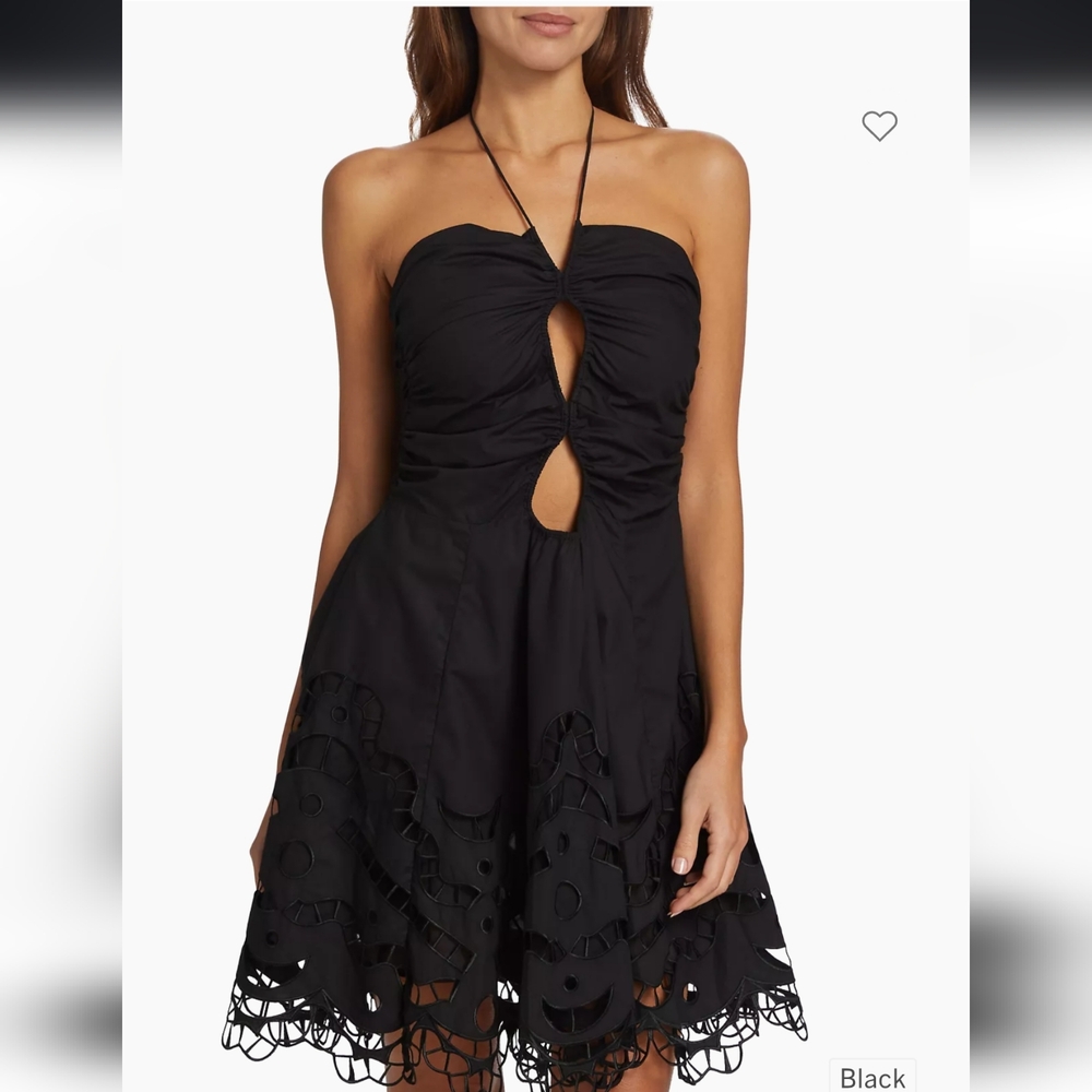 Magali PascalLuna Eyelet Cotton Halter MinidressBlack, Medium